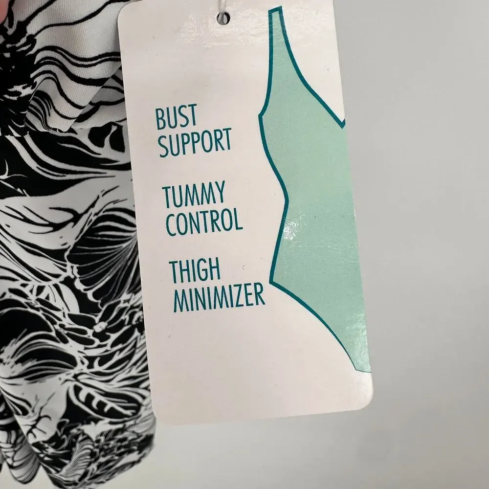 Swim Solutions NWT Flyaway Swim Dress in Black & White Print  // 8